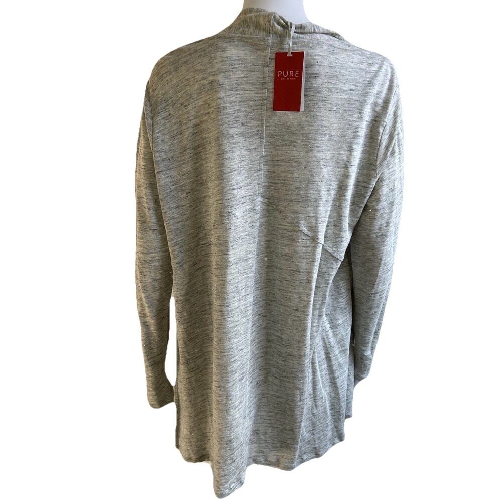 Pure Collection 100% Linen Longline Cardigan Womens US 12 Light Gray Marl NWT - Picture 3 of 12